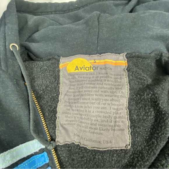 Aviator Nation Small Unisex Five Stripe Zip Hoodie Blue Stripes - Picture 5 of 5